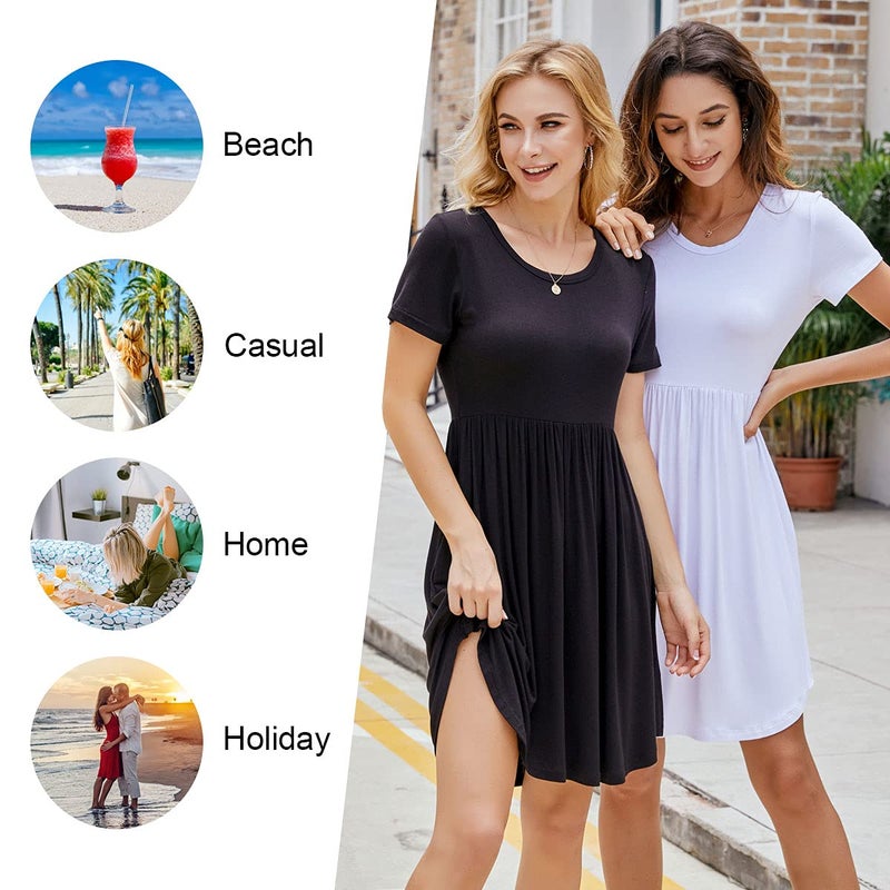 LONGYUAN Casual Woman Short Sleeve Loose Dresses Swing Sundresses with Pockets Navy Blue X-Large - Image 3